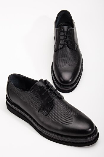 Dilimler Ayakkabı Genuine Leather Men's Classic Shoes Black m Model Printed Leather Bonded