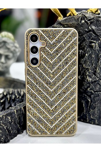 Go Aksesuar Galaxy A25 Compatible Patterned Diamond Design Rhinestone Sparkling Shiny Diamond Silicone Case