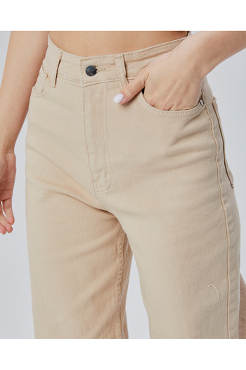 geenz manifacture Cindy Women's High Waist Lycra Beige Jeans Loose Beige Denim Pants Palazzo Julia