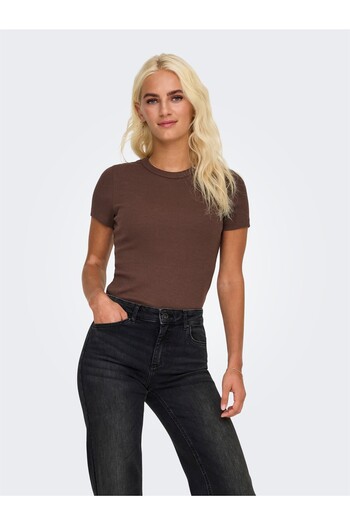 ONLY ONLVAL S/S O-NECK TOP CC JRS Γυναικείο καφέ μπλουζάκι - O15339774