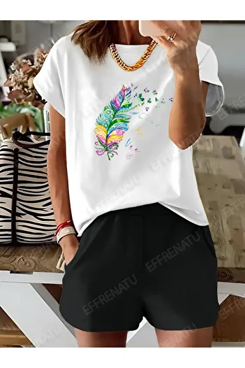 EFFRENATU Hila Fashion Available in Large Sizes Black and White T-Shirt and Shorts Set with Cute Patterns