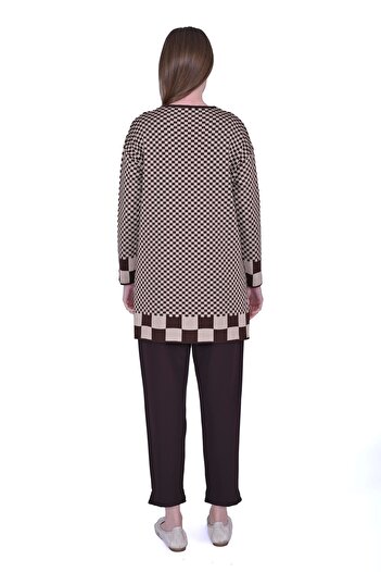 Invee Πλεκτό INVEE 6873 Cube Pattern Καφέ Πλεκτό Τουνίκ