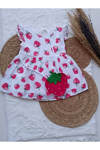 ayzen store Strawberry Pattern Bag Detailed Pleated Girl Dress