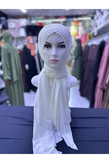 erasra class Ready-Made Shawl with Pleated Front Tie-Up Ecru Color