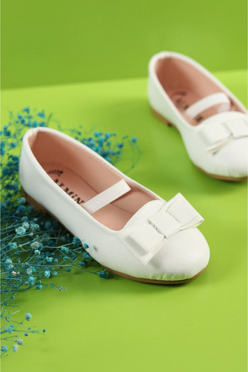 ALMİNA Shoes Girl's Bow Tie Detailed White Ballerinas