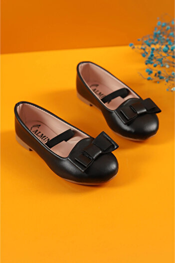 ALMİNA Shoes Girl's Bow Tie Detailed Black Ballerinas