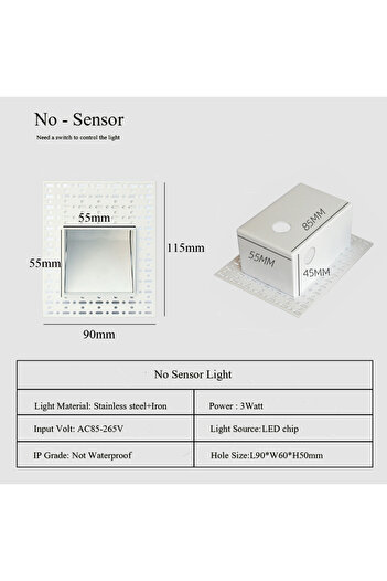 Choice WHITE 3W Nature White 4000k 115mm No Sensor Embedded Frameless LED Step&Stair Wall Lamps 3W Motion S