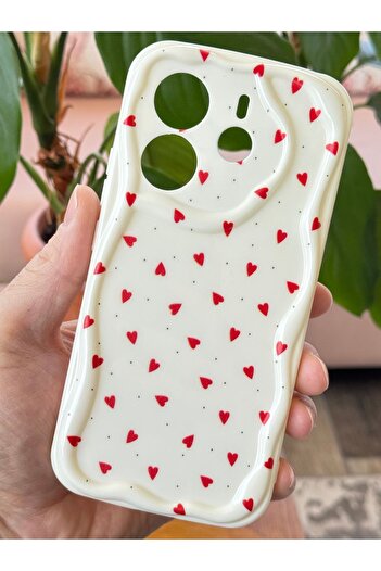 Fibaks Xiaomi Redmi Note 14 4g Compatible Case Silicone Cover with Camera Protection Edge Red Heart Pattern