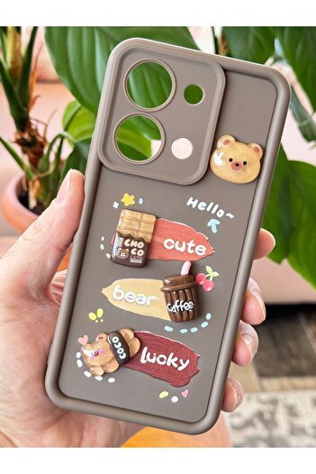 Fibaks Vivo Y36 Compatible Case Designed Patterned Camera Protection Teddy Bear Brown Colored Soft Silicone Cover