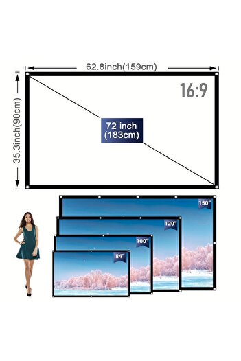 Choice 72 inch 60 72 100 120 150 Inch 16:9 Portable Wrinkle Free Lightweight Projector Screen Home Outdoor