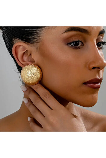 HDCreativeDesign 1 Pair Vintage Style Gold Textured Geometric Round Nails Guaranteed Stainless Steel Earrings