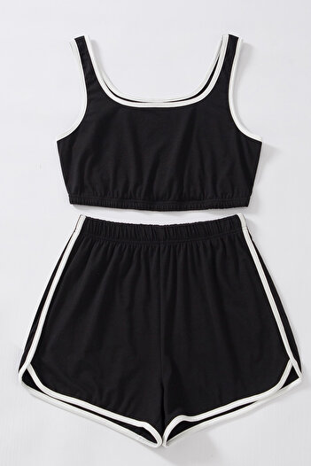 YILTER Women's Black Strappy Crop Top and Shorts Nightgown Set