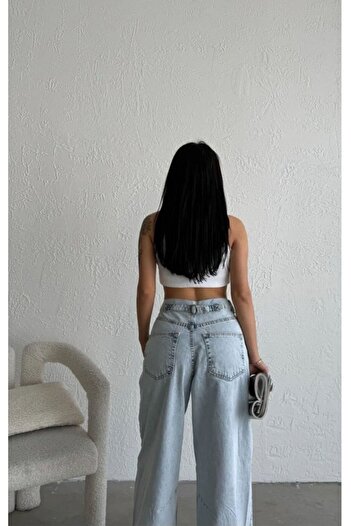 geenz manifacture Buckle Detailed Loose Fitting Wide Leg Comfortable Baggy Jean Jeans Loose Women's Pants