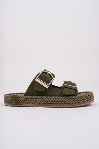 meyra'nın ayakkabıları Women's Green Orthopedic Sole Double Buckle Straw Slippers