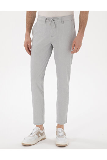 Pierre Cardin Gri Slim Fit Gofre Yazlık Kanvas Pantolon 50305235-VR024