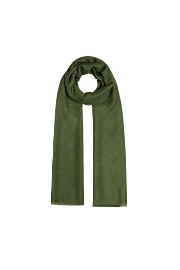 ipekevi Pine Green Parcel Patterned Wool Silk Shawl