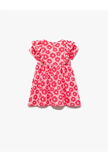 Koton Flounce Detailed Short Sleeve Crew Neck Floral Dress