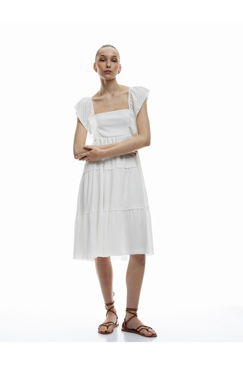 Koton Fold Detailed Sleeveless Square Neck Wrap Casual Fit Midi Dress