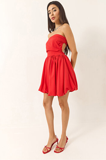 Bianco Lucci Women's Back Detailed Strapless Lined Short Balloon Dress 60284044