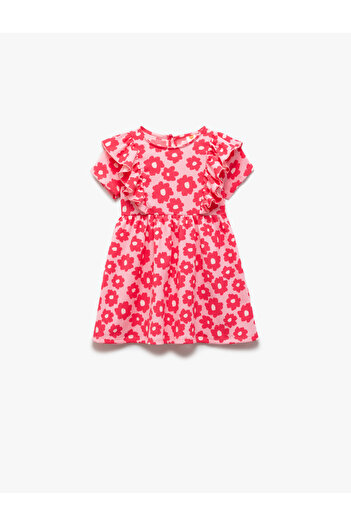 Koton Flounce Detailed Short Sleeve Crew Neck Floral Dress