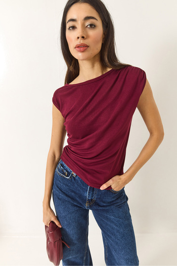 Bianco Lucci Women's Drape Detailed Soft Touch Flexible Viscose Blouse 4019 60284038
