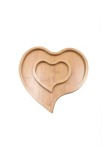 co arma Wooden serving plate, heart-shaped, divided into two sections, 2 x 30 cm