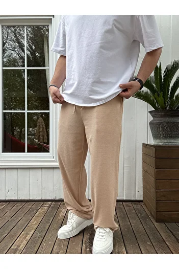 BYBASICMAN Beige Wafle Ç举Pants, İnce Baggy, Model: Jj-219