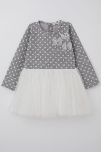 Breeze Girl's Long Sleeve Dress Tulle with Bow 1.5-5 Years, Light Gray Melange