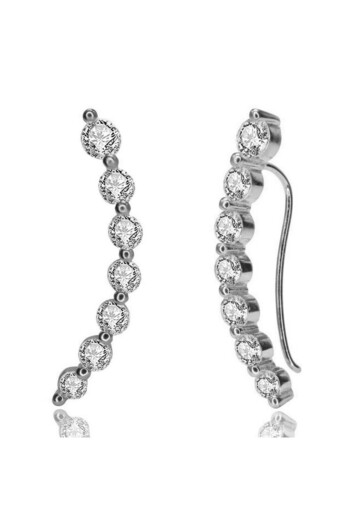 delis Long Ear Cuffs Earrings in 925 Silver, with Zirconia, Rhodium Plated, Elegant Ear Cuff
