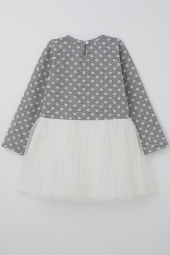 Breeze Girl's Long Sleeve Dress Tulle with Bow 1.5-5 Years, Light Gray Melange