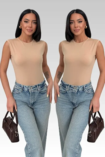 Lunamiratto Beige Crew Neck Sleeveless Body Cotton 2-Piece