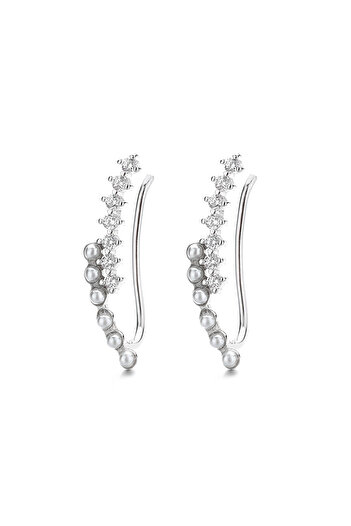 delis Cercel Ear Cuff Elegant din Argint 925, cu Zirconiu, Placat cu Rodiu, Manșetă Ureche Minimalistă