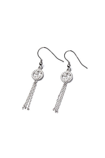 delis Elegant Long Drop Earrings in 925 Silver, with Zirconium, Rhodium Plated, Without Closure