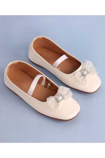 Pine kids Pine Kids Bow Applique Ballerinas with Backstrap - White