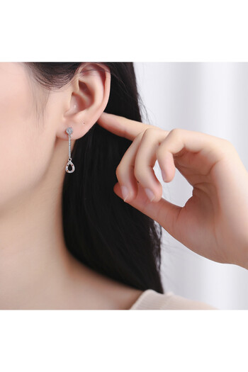 delis Elegant Long Drop Earrings in 925 Silver, with Zirconium, Rhodium Plated