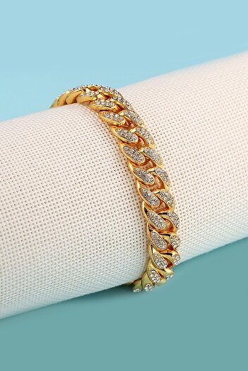 Chavin 12 mm. 20 cm. Kalın Gold Aloy Taşlı Erkek Bileklik ed93sr