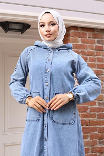 Modamihram Ice Blue 19243 Costum din denim cu ciucuri
