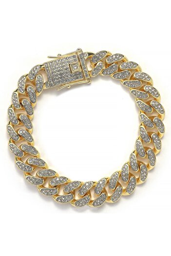 Chavin 12 mmThick Gold Aloy Stoned Men's Bracelet Ed93sr