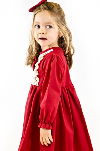 Catz Kids Kırmızı Gabardin Güpürlü Elbise + Toka