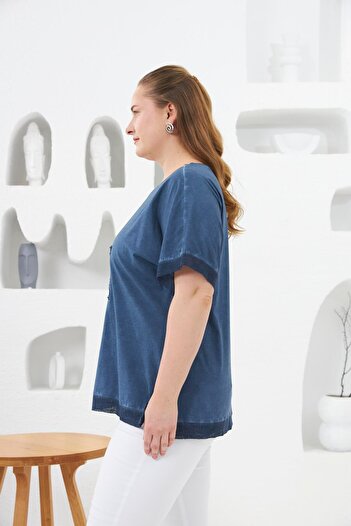 RMG Tricou pictat de mărime mare - Indigo