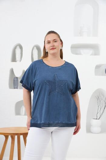 RMG Tricou pictat de mărime mare - Indigo