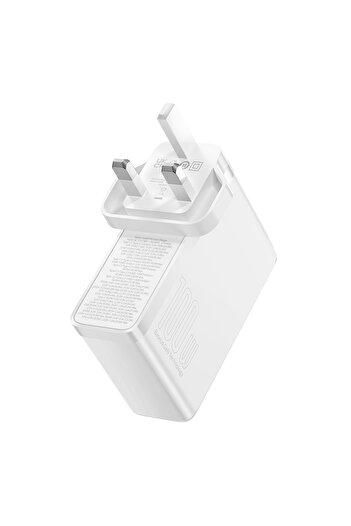 Baseus GaN5 Pro 100W Charger 2 Type-C + 2 USB-A, UK Plug with 100W Type-C Cable 1M - White