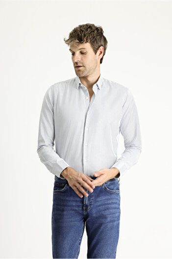 Kiğılı Cămașă cu mânecă lungă, slim fit, din bumbac cu dungi, ușor de călcat