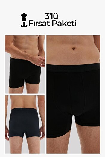 ERDEM İÇ GİYİM Weweus Black 3-Pack Men's Super Thin Natural Bamboo Luxury Boxer 1012