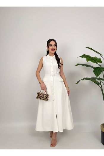 GİZONLY Pearl Detailed Livin Women's Dress with Belt