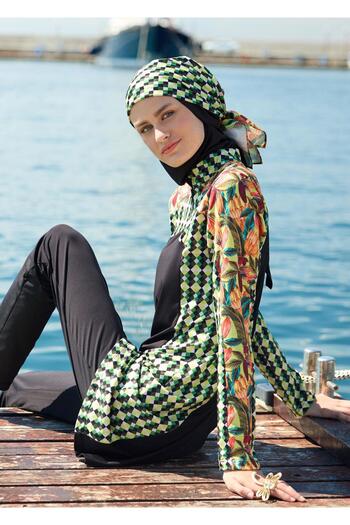 Mayovera Μπλουζάκι μαγιό Hijab - Fit Green Floral