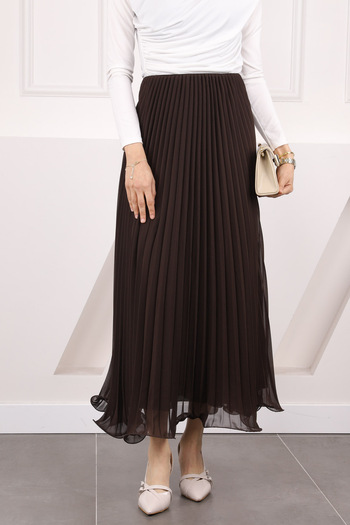 İmajButik Brown Elastic Waist Pleated Chiffon Skirt