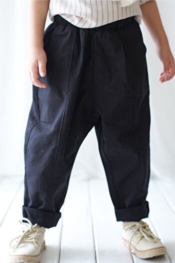 Catz Kids Siyah Vera Keten Dikişli Carrot Pantolon