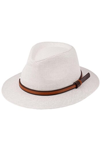 C&City Men's Belt Detailed Wide Brim Straw Hat Y25750-02 White