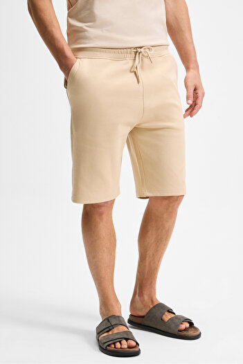 GRIMELANGE Camillo Men's Pocket Zippered Elastic Waist Dark Beige Shorts & Bermuda